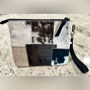 Patchwork Genuine Fur on Cowhide Wristlet Clutch "NEW"